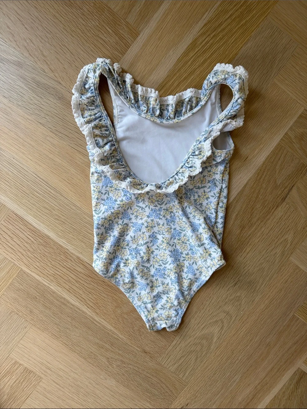 Rylee + Cru Floral Ruffle One-Piece Swim - Yellow, Light Blue & White